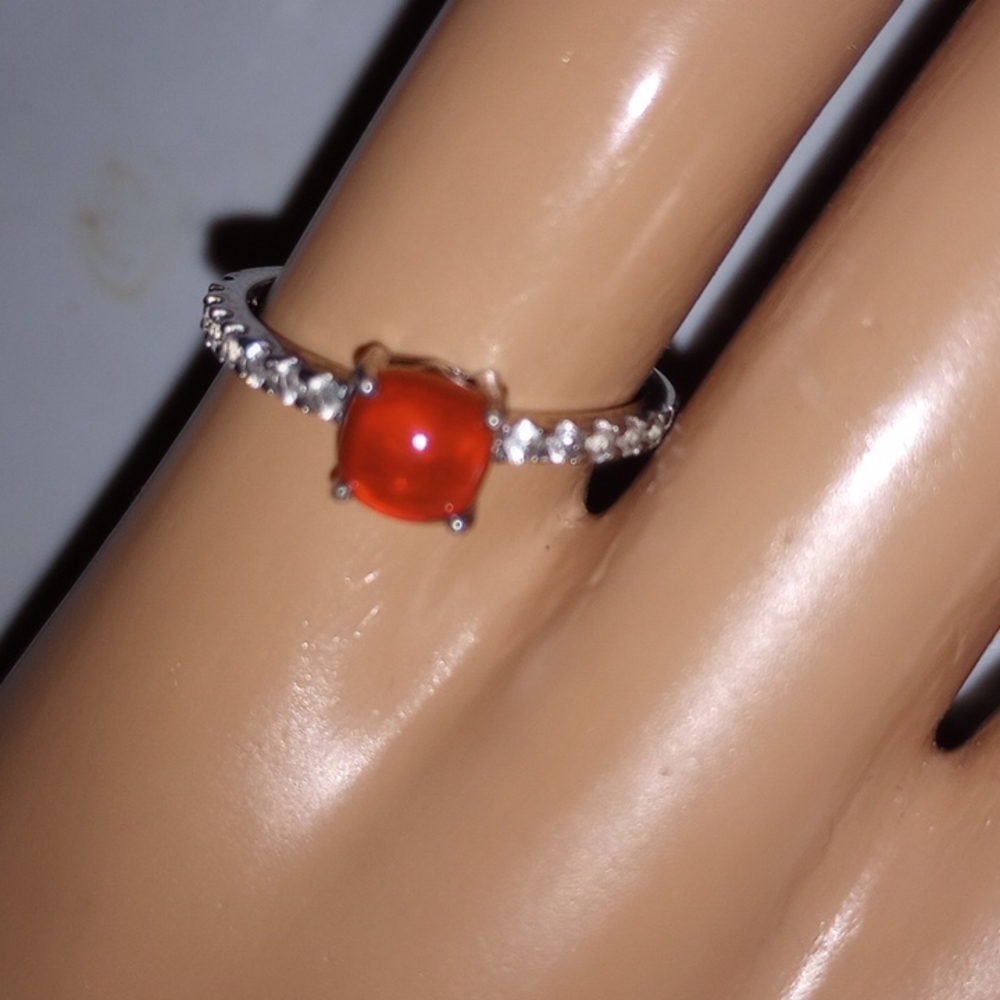 Vtg Real Ss Carnelian & Sapphire Ring - image 1
